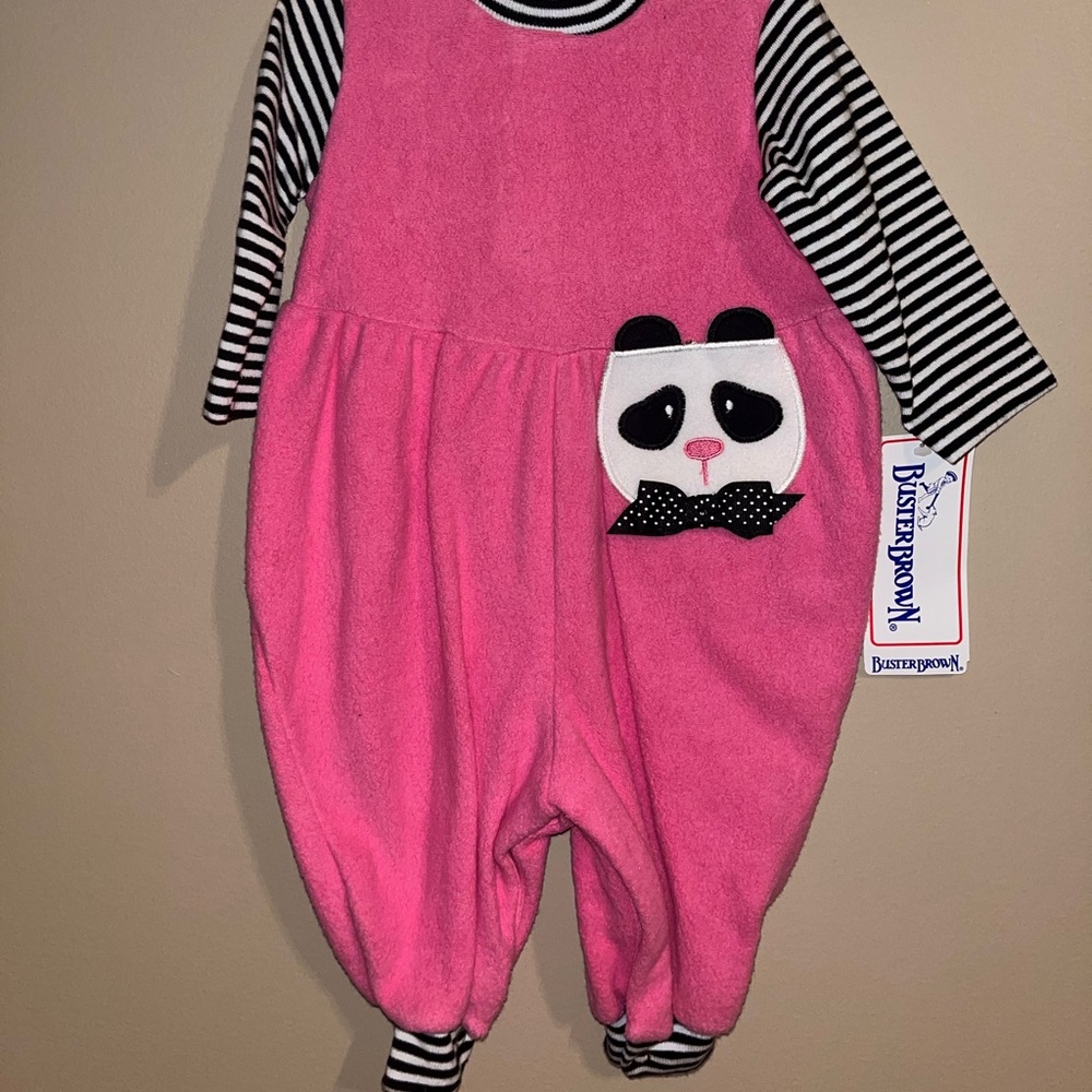 Buster Brown Pink and Black Striped Romper